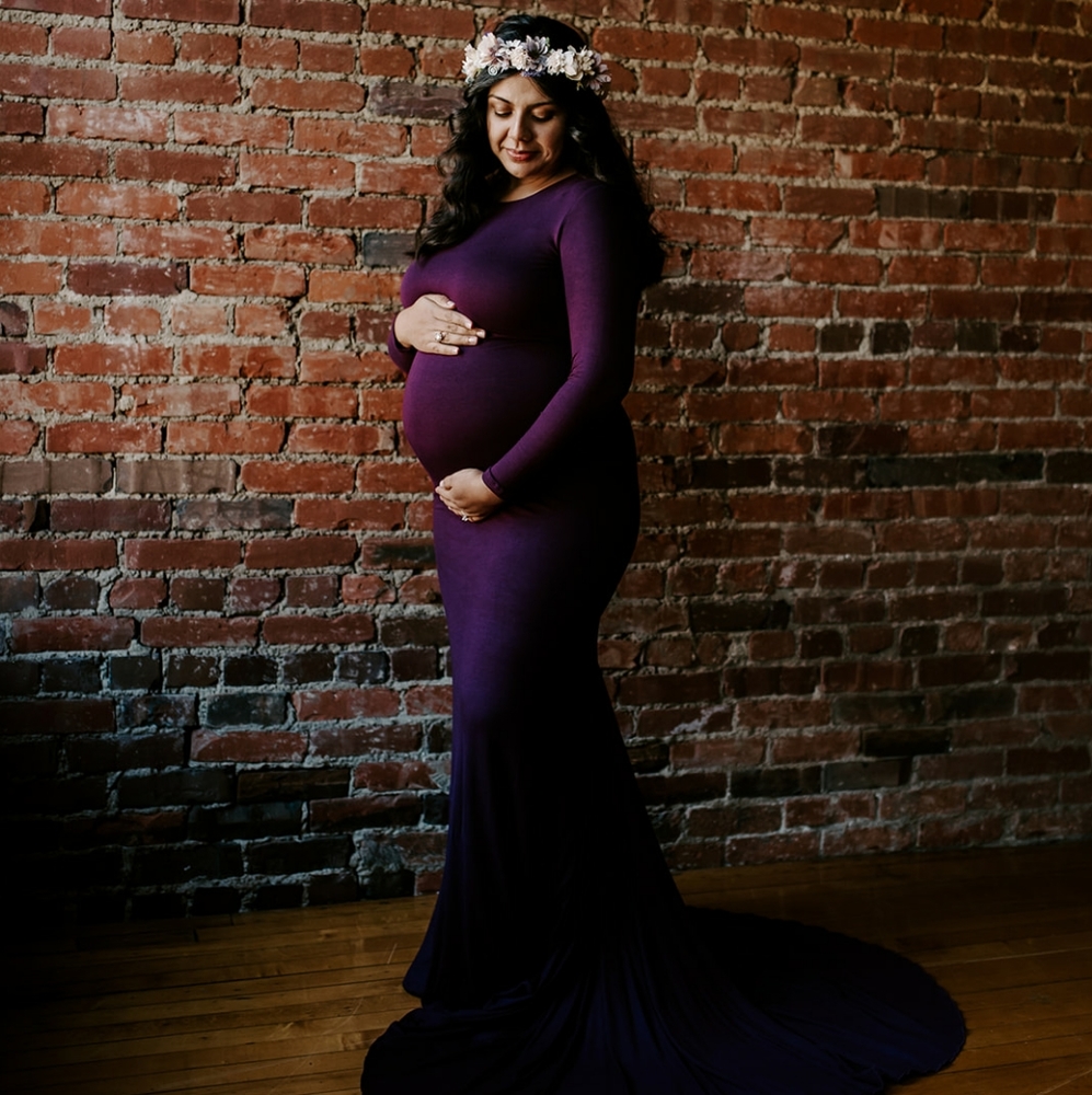 Long Sleeve Maternity Photo Shoot Baby Shower Dress